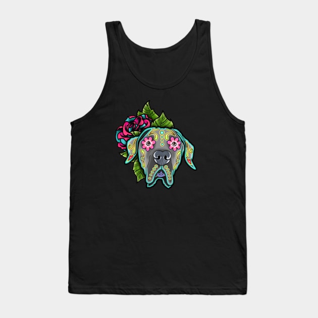 Great Dane - Floppy Ear Edition - Day of the Dead Sugar Skull Dog Tank Top by prettyinink